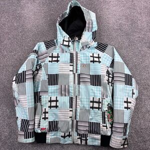 Vintage Y2K Foursquare Snowboard Jacket Women's L Blue Striped Plaid 5K Ski